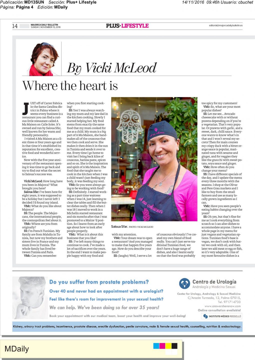 Restaurant A ma Maison Majorca Daily Bulletin Interview by Vicki McLeod